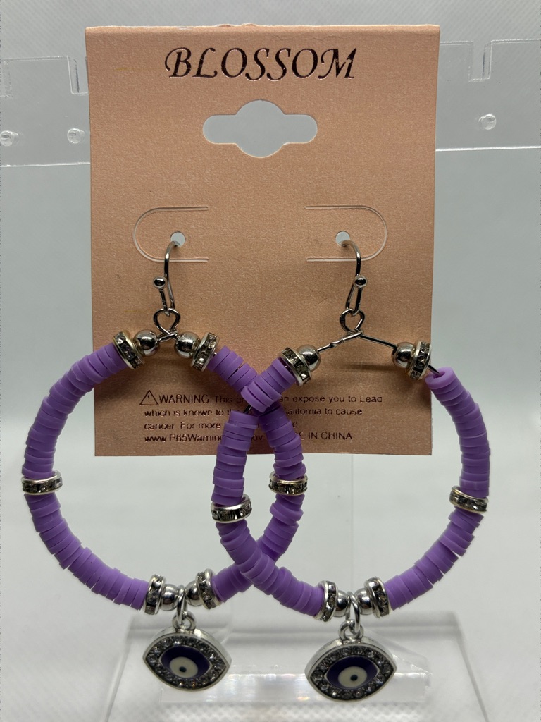 3for$20 Blossom Purple Evil Eye Hoop Earrings - Women Jewelry